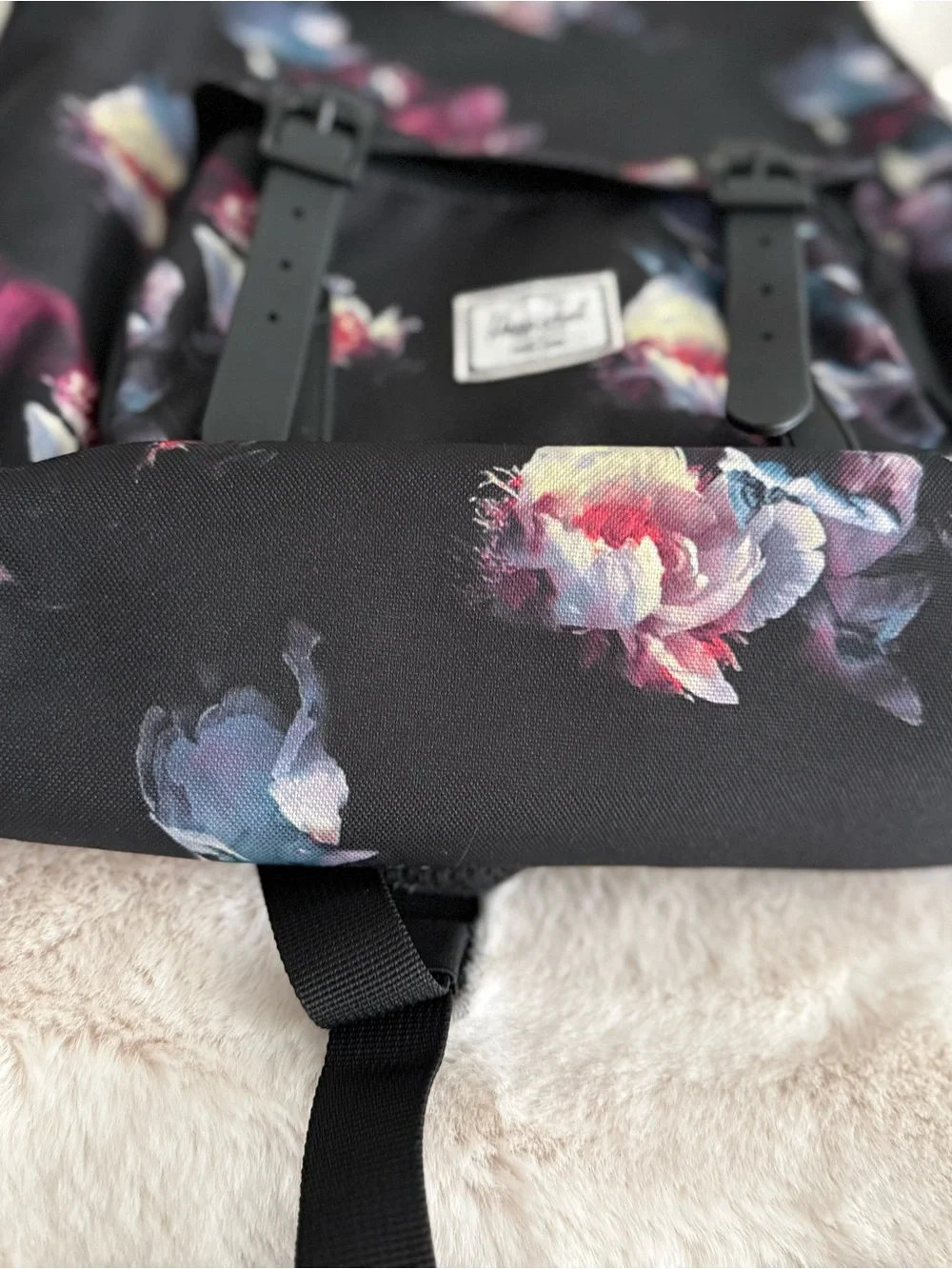 Herschel Supply Company Black Floral Roll-Top Backpack